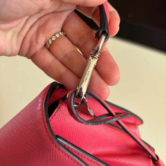 PRADA Saffiano Lux Sound Shoulder Bag Pink Clutch Silver - Picture 5 of 16